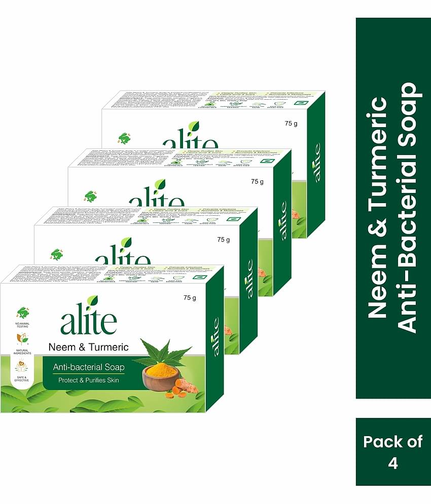 Alite Neem & Turmeric Anti-Bacterial Soap for Acne and Clear, Healthy Skin 75g ( Pack of 4 )