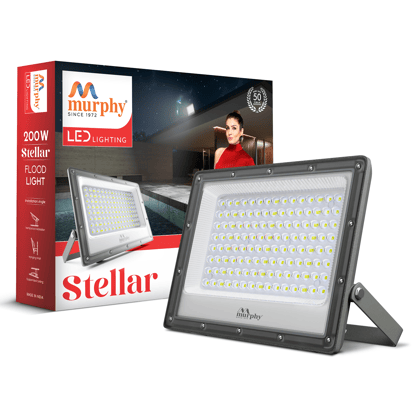 Murphy Stellar 200W LED Flood Light | Ultra-Bright 6500K Cool White | IP66 Waterproof & Surge Protected | High Lumen Outdoor Security Light for Factory, Sports Ground-Cool White / Pack of 1