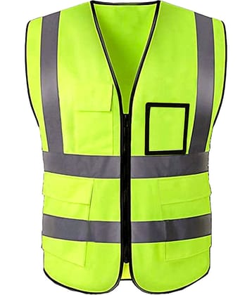 High Visibility Reflective Safety Zipper Jacket with Pockets ( PACK OF 1) Green Safety Jacket