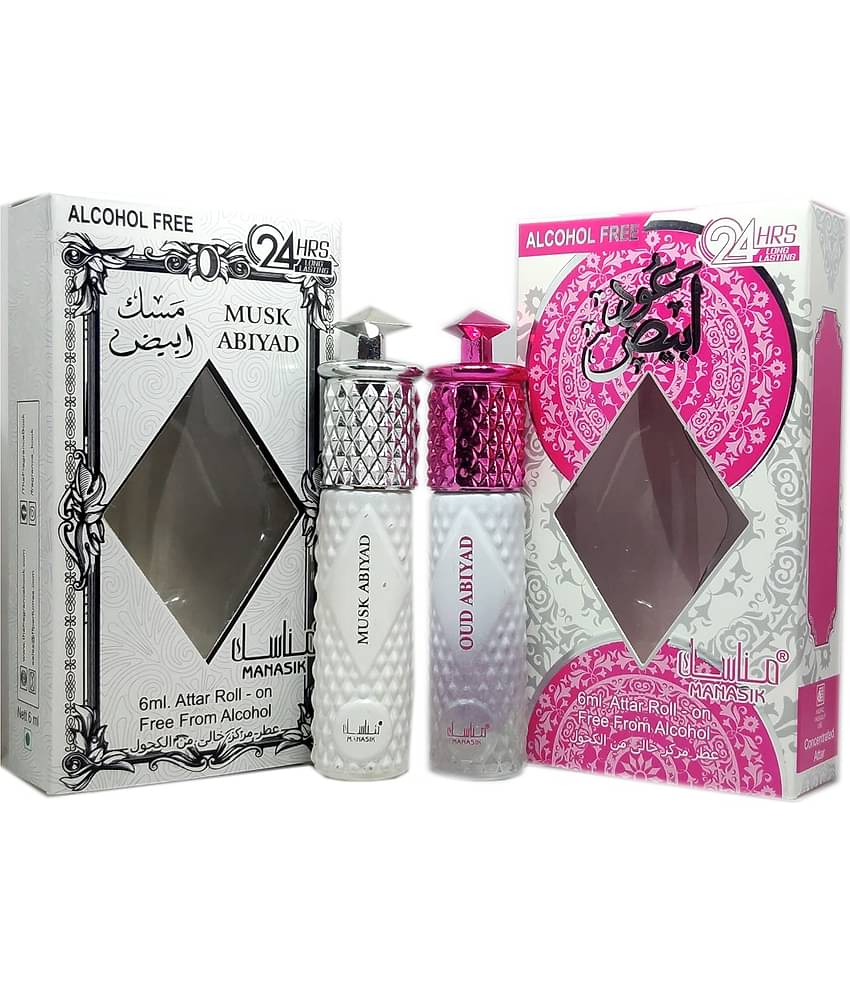 MANASIK   MUSK ABIYAD & OUD ABIYAD  Concentrated   Attar Roll On 6ml .  ( COMBO SET )