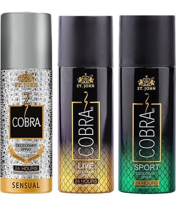 St. John Cobra Sensual ,Live & Sports 150ml Each Deodorant Spray for Men 150 ml ( Pack of 3 )