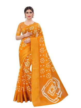 Generic Women's Cotton Silk Saree with Blouse (Yellow, 5 - 6 Mtrs)