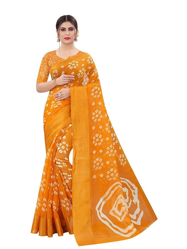 Generic Women's Cotton Silk Saree with Blouse (Yellow, 5 - 6 Mtrs)
