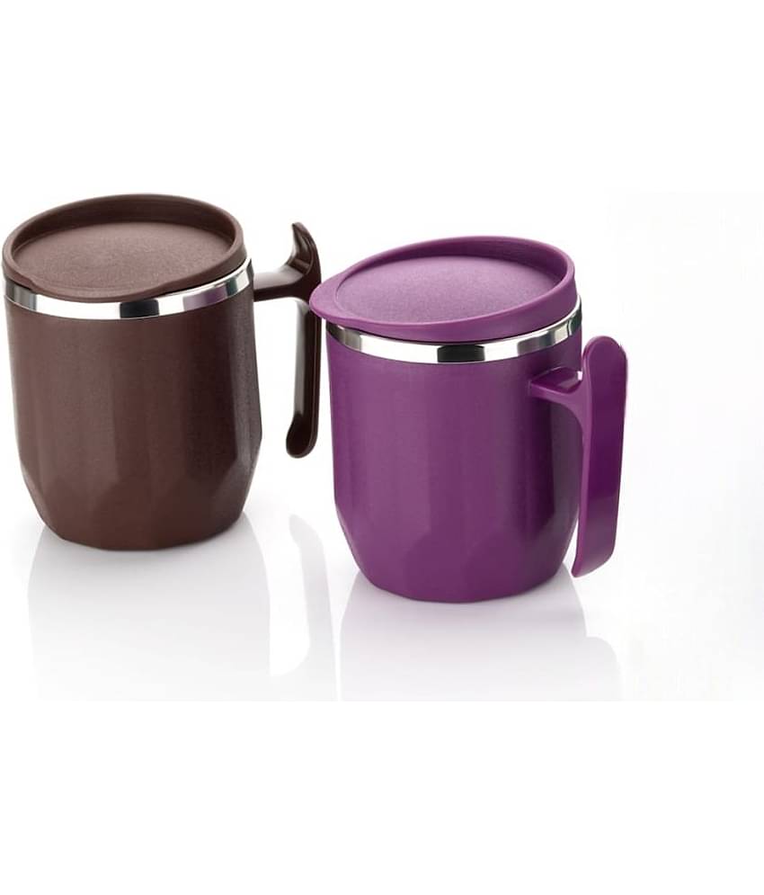 MAGICSPOON Multi Color Steel Coffee Mug ( Pack of 2 )