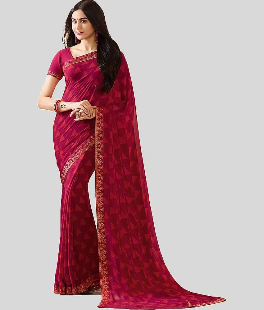 Gazal Fashions Chiffon Self Design Saree With Unstitched Blouse Piece ( Pink )