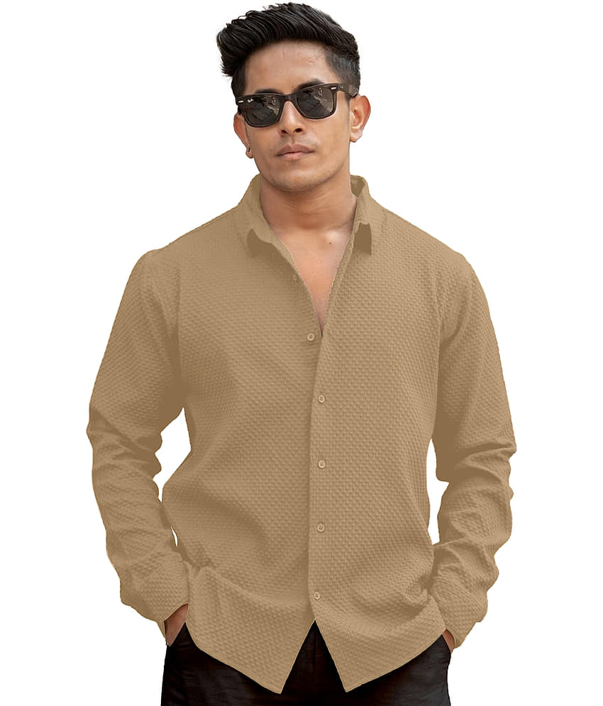WEBRIC Cotton Blend Regular Fit Popcorn Textured Full Sleeves Men's Casual Shirt - Cream ( Pack of 1 )
