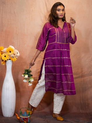 Purple&nbsp; sequance flare kurta-M