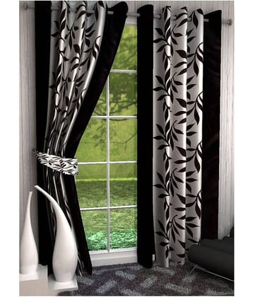 Panipat Textile Hub Floral Semi-Transparent Eyelet Door Curtain 7 ft Pack of 2 -Multi Color
