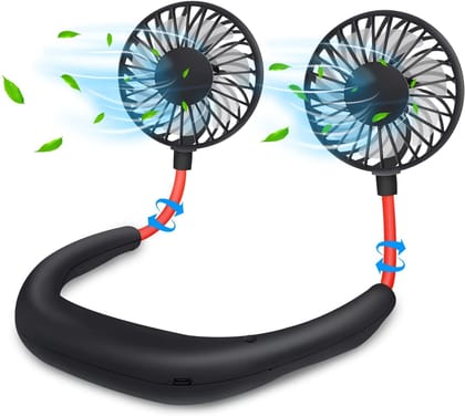 Neck Fan- Personal Use Mini Portable Rechargeable Hand Free Fan with 3 Speed Adjustable & 360 Rotation Perfect for Home, Sport, Camping, Beach, Travel, Headphone Design (Multicolour) (Random Colour)