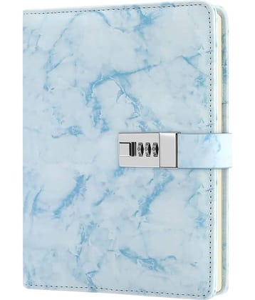 GEEO Marble Diary Journal with Locks for Girls and Women Secret Diaries Journal with Code Lock A5 Marble Notebooks with Combination Lock PU Leather Cover Diary Notebook (Blue)