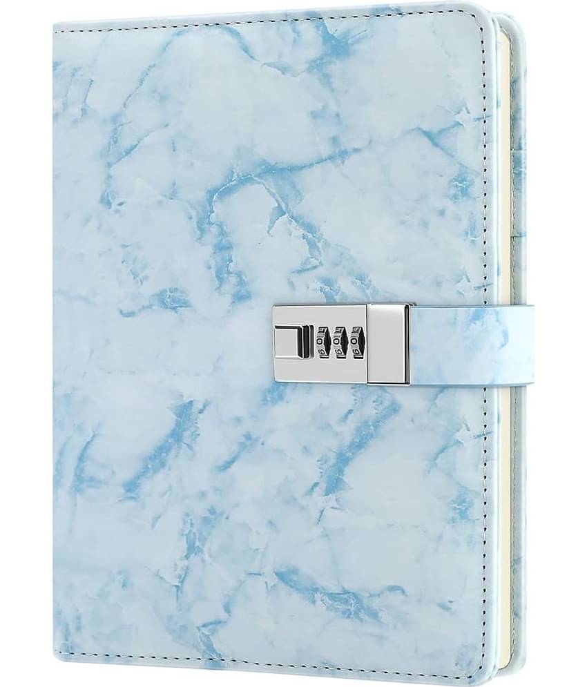 GEEO Marble Diary Journal with Locks for Girls and Women Secret Diaries Journal with Code Lock A5 Marble Notebooks with Combination Lock PU Leather Cover Diary Notebook (Blue)