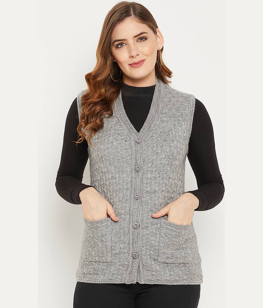 zigo Woollen V Neck Women's Buttoned Cardigans - Grey (Pack of 1)