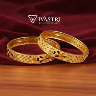Vivastri Premium Designer Alloy Brass 1 Gram Gold Plated Bangles Kangan Kada for Women Girls- VIVA1086BG2.4