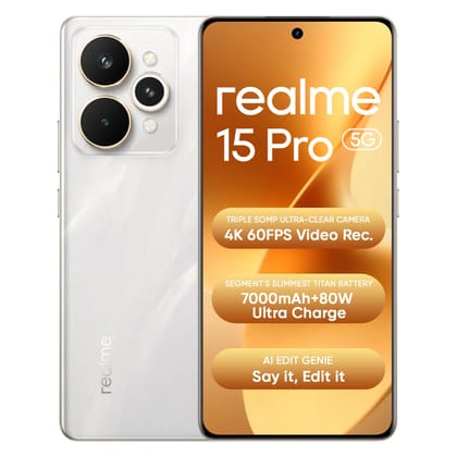 realme 15 Pro 5G Smartphone 12+256GB,4K 60FPS,144Hz HyperGlow 4D Curve Display,7000mAh Battery,80W SuperVOOC, Camera Triple 50MP, Snapdragon 7 Gen 4, IP69, Silver Silver