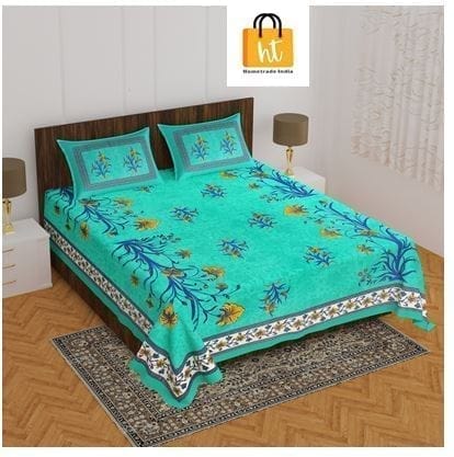 The Bedsheet Adda Standard Queen Size Pure Cotton Jaipuri Printed Economic Double Bedsheet with Two Pillow Covers- ARTICLE-1040