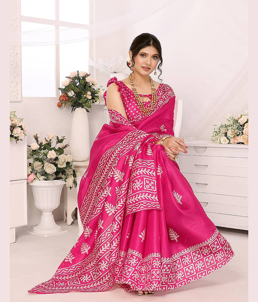 Yashika Art Silk Printed Regular Saree With Unstitched Blouse Piece ( Pink )