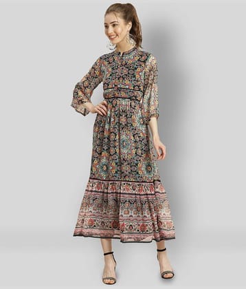 Juniper Women Chiffon Printed Fit & Flare Dress ( Multicolor )