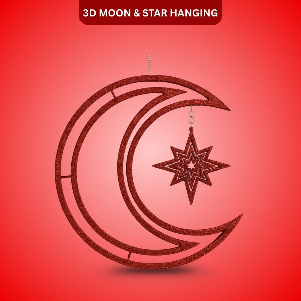 3D Moon & Star Hanging Red - 1PC - Party and Festive Needs | Buy online on ZillyBuy