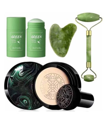 ADS Water Proof Mushroom Head Air Cushion Green Tea Facial Purifying Clay Stick Mask, Natural Finish