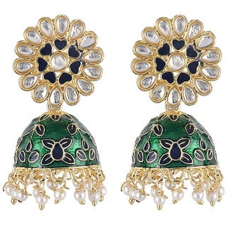 Green Golden Jhumki With Kundan Top Earrings for Girls Alloy Material Earrings for Women's Fashion Jewellery