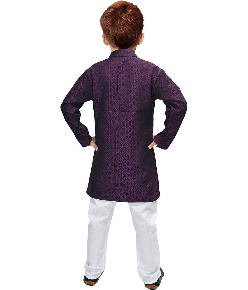 New Collection Boys Cotton Blend - Pattern Kurta Pant Set ( Purple , Pack of 1 )