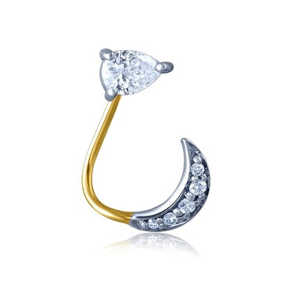 Senco Gold Shiny Moon Diamond Nose Pin (0.58 gram / 0.17 Ct / GH-VS / 18K Yellow Gold)