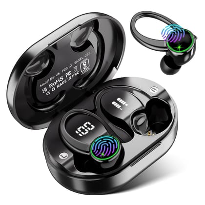 EDYELL Bluetooth in Ear Earphones with Earhooks, Wireless Earbuds with Noise Cancelling Mic, 50H Playback, BT5.3 Headphones Touch Control, IPX5 Waterproof Fitness Headset for Sports Running,V5 EDYELL Bluetooth in Ear Earphones with Earhooks, Wireless Ear