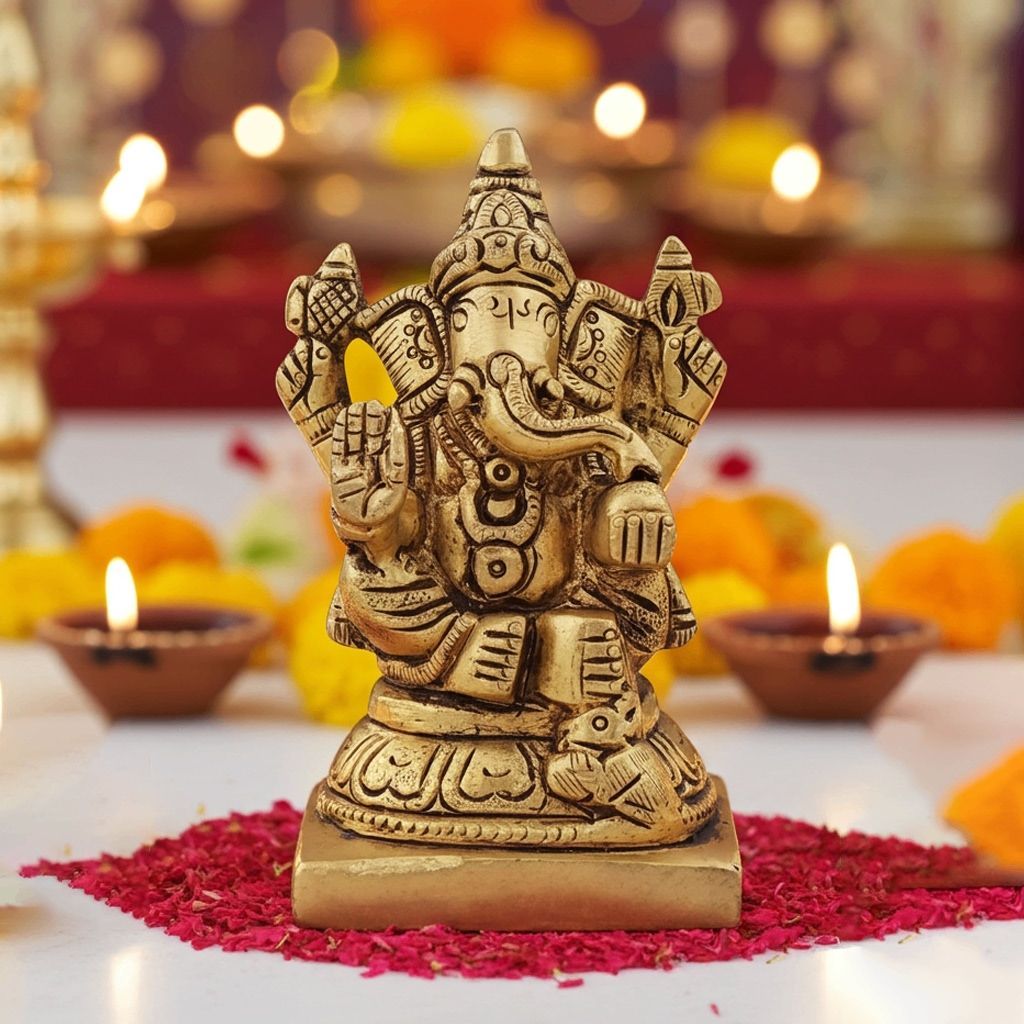 Brass Showpiece Ganesh Ji God Idol Statue (BSMAS1645 G)