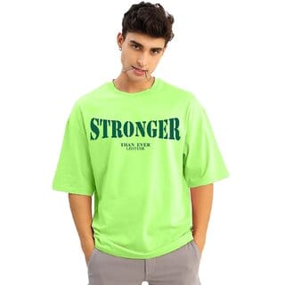 Leotude Men Green Printed Cotton Blend T-Shirt