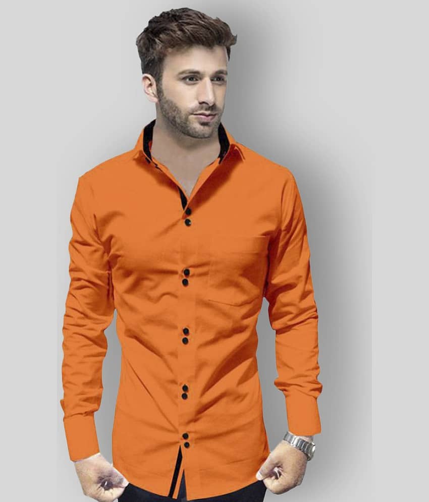 P&V - Orange Cotton Blend Slim Fit Men's Casual Shirt (Pack of 1)