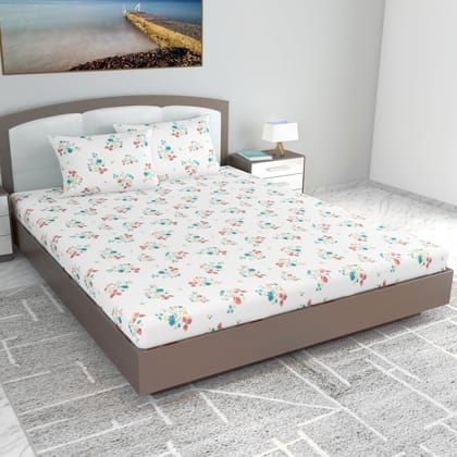 Floral Teal Ultrafine Cotton 144 TC Flat Bedsheet for King Size Bed-King / Liberty Teal / LP-02-KB