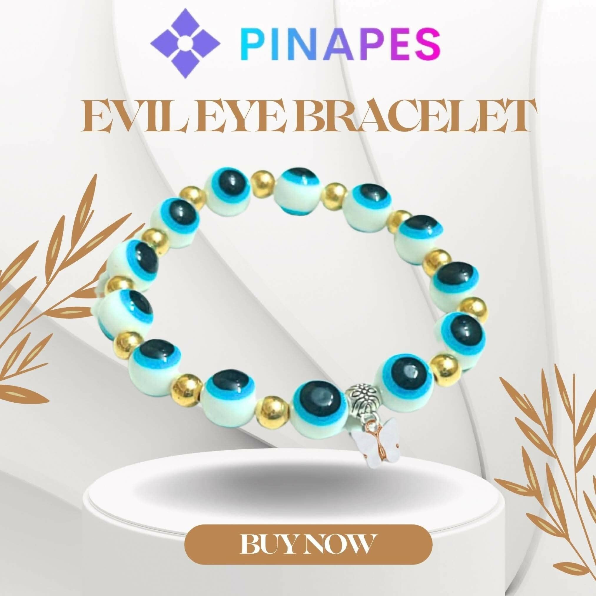Pinapes White Butterfly & Evil Eye Charm Bracelet for Women