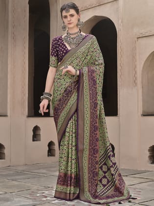 Light Green Pure Crepe Printed Patola Designer Saree