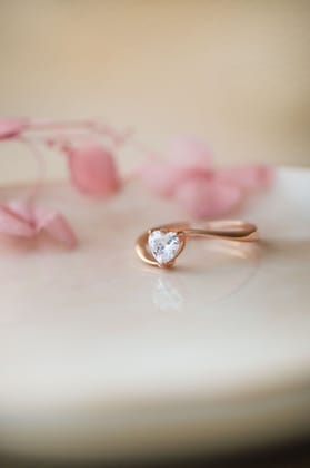 Heart Solitaire Gold Plated Sterling Silver Adjustable Ring-Rose / Adjustable Ring