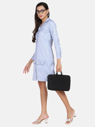 Business Formal Stretch Button Down Dress - Light Blue-S