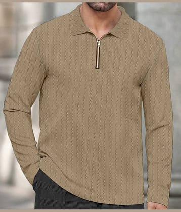 KAJARU Men Polyester Regular Fit Self Design Polo T Shirt ( Cream )