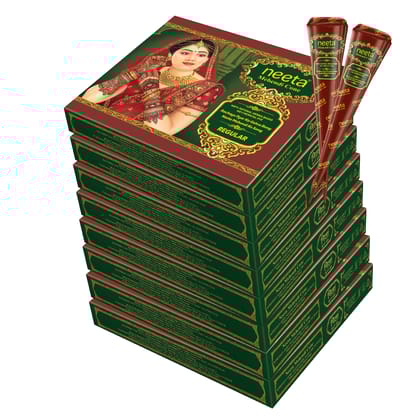 Neeta Mehendi Cones for Hand Desgning & Wedding, Bridal Mehandi Cone Reddish Brown Color 12 Pcs in 1 Box (Pack of 8)