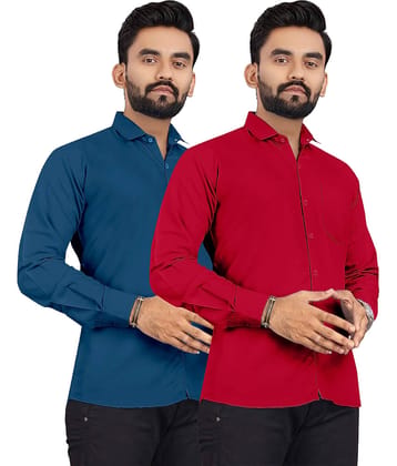 ALY JH0N 100% Cotton Regular Fit Solids Full Sleeves Men's Casual Shirt - Multicolor 2 ( Pack of 2 )