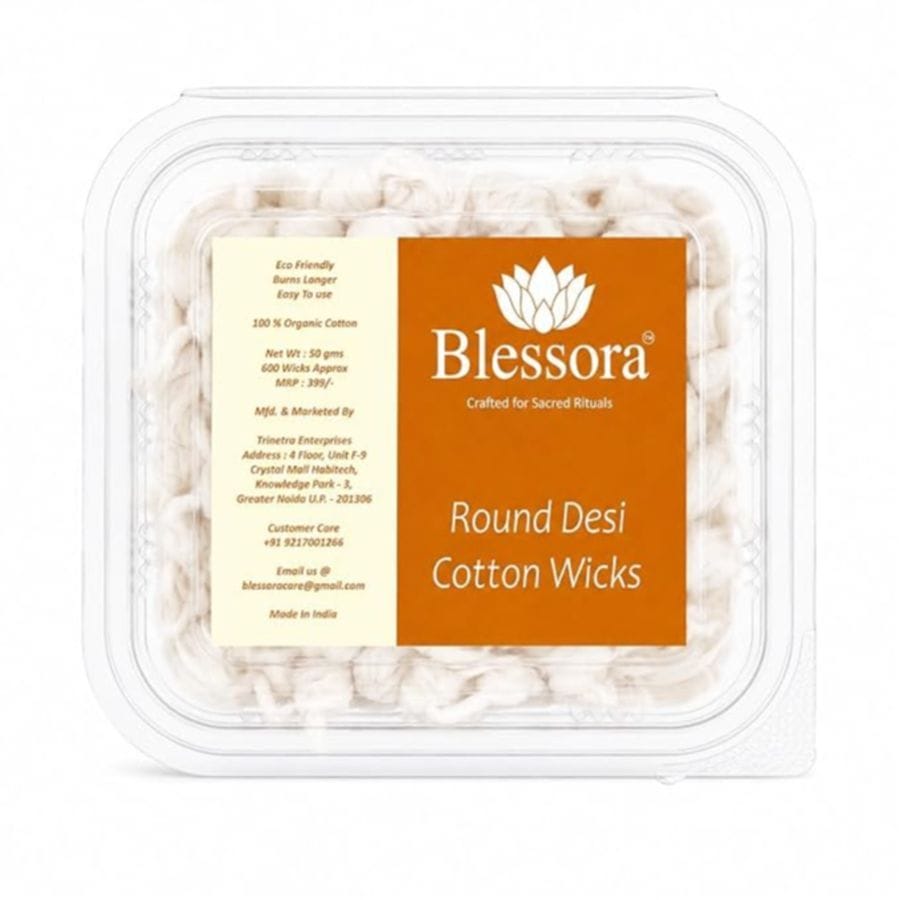 Desi Round Cotton Wicks Diya Batti - White Phool Rui for Pooja | Long Lasting Aarti Use | Temple Daily Worship (Pack of 600 Pcs)