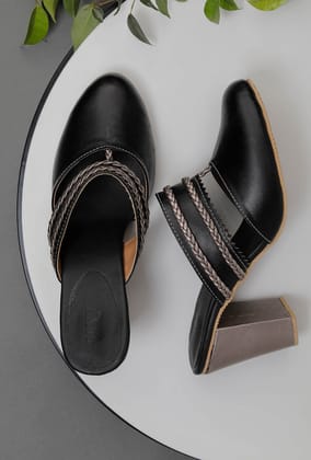Black Chandini Braided Block Heels-35