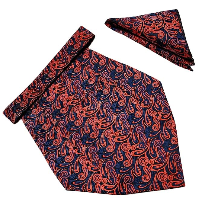 VOICI France Mens Paisley Cravat ascot NeckTie Pocket Square Microfiber Fabric Free Size-Red Blue 1