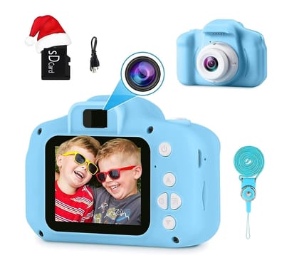 CADDLE & TOES Kids Selfie Camera, Christmas Birthday Gifts for Girls Age 3-9, HD Digital Video Cameras for Toddler, Portable Toy for 3 4 5 6 7 8 Year Old Girl (Blue-with SD Card) CADDLE & TOES Kids Selfie Camera, Christmas Birthday Gifts for Girls Age 3-