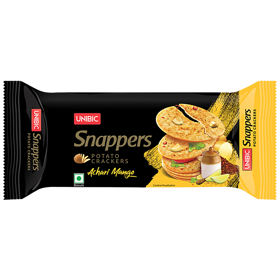 Unibic Snappers Potato Crackers - Achari Mango, Crispy & Crunchy, 75 G