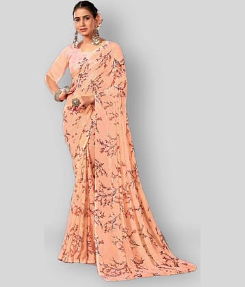 Bhuwal Fashion Georgette Printed Saree With Unstitched Blouse Piece ( Yellow )