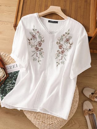 Premium White Embroidered Tunics for Women's, Luxurious and Fashionable-S