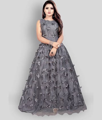 Apnisha - White Flared Net Women's Stitched Ethnic Gown ( Pack of 1 )