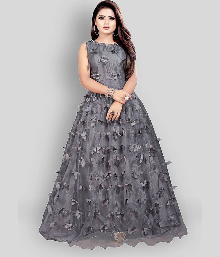 Apnisha - White Flared Net Women's Stitched Ethnic Gown ( Pack of 1 )