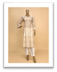 Block Print Long Kurta Cream, Size-L