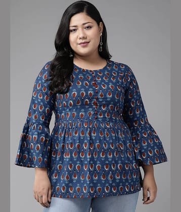 Yash Gallery Women's Cotton Blend Empire Top ( Blue )