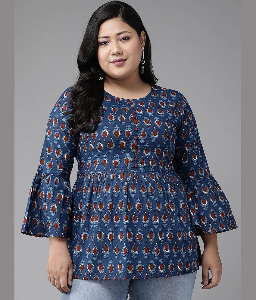 Yash Gallery Women's Cotton Blend Empire Top ( Blue )